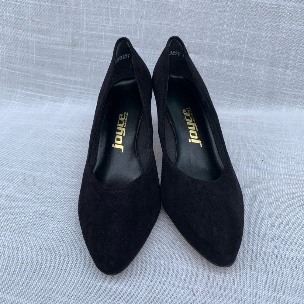 Vtg Joyce Womens Heel Shoes Black Suede Size 9 Leather USA - Picture 3 of 12